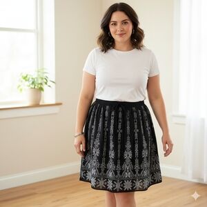 Axcess Black Embroidered Skirt Size XL Floral Border Detail